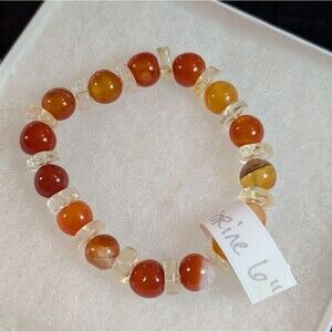 Handmade Agate And Citrine Stretch Bracelet, 6 Inches And Up